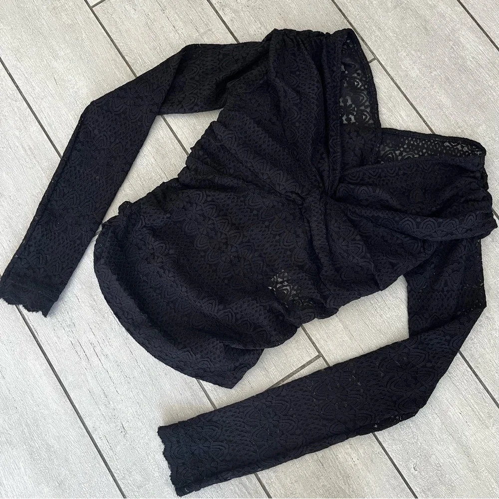 FREE PEOPLE Hold Me Closer Top XS Black Lace Cutout Knot Off The Shoulder Boho
